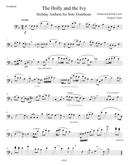 Free Sheet Music The Holly And The Ivy Holiday Anthem For Solo Trombone