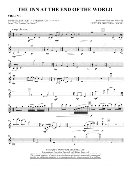 The Inn At The End Of The World Arr Heather Sorenson Violin 1 Sheet Music