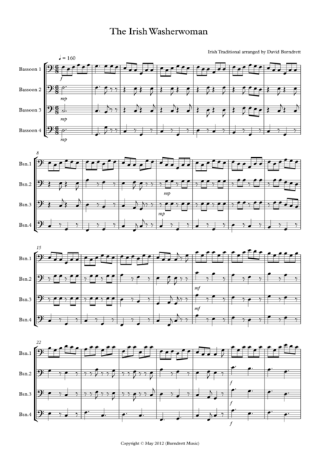 The Irish Washerwoman For Bassoon Quartet Sheet Music