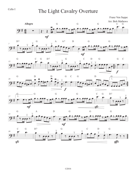 Free Sheet Music The Light Cavalry Overture For Cello Solo