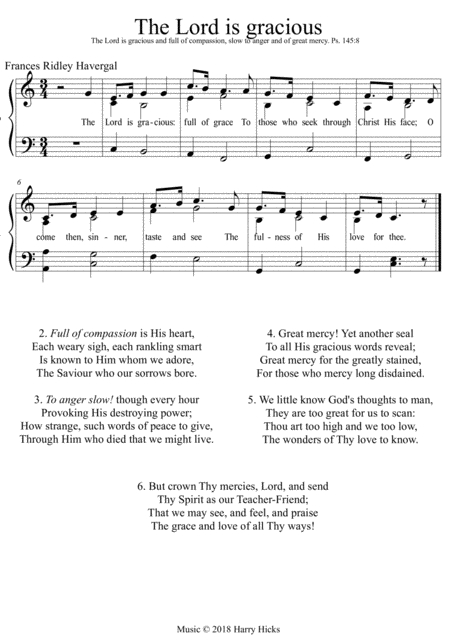 The Lord Is Gracious A New Tune To A Wonderful Frances Ridley Havergal Hymn Sheet Music