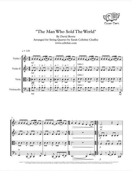 The Man Who Sold The World String Quartet David Bowie Arr Cellobat Sheet Music