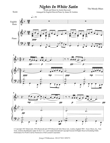 Free Sheet Music The Moody Blues Nights In White Satin For English Horn Piano