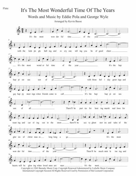 Free Sheet Music The Most Wonderful Time Of The Year Easy Key Of C Flute
