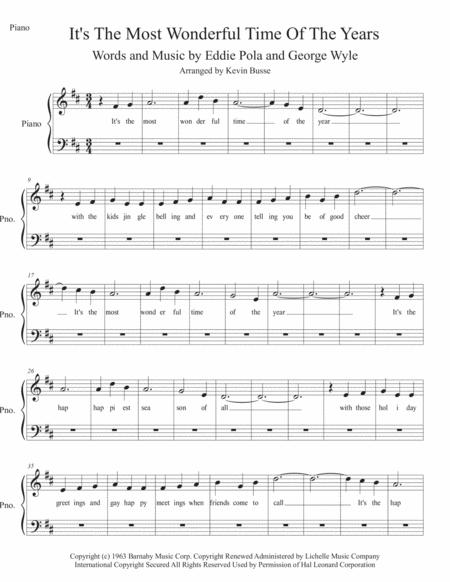 Free Sheet Music The Most Wonderful Time Of The Year Original Key Piano