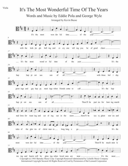 The Most Wonderful Time Of The Year Original Key Viola Sheet Music