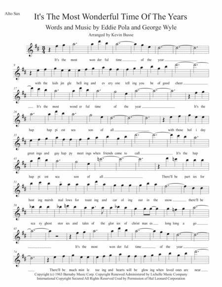 The Most Wonderful Time Of The Year W Lyrics Alto Sax Sheet Music