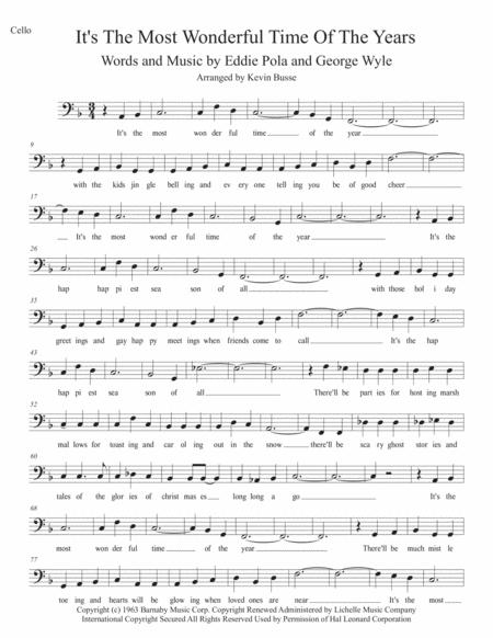 The Most Wonderful Time Of The Year W Lyrics Cello Sheet Music