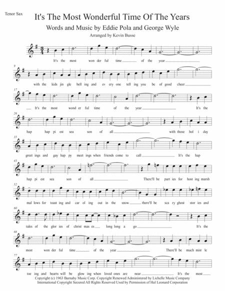 The Most Wonderful Time Of The Year W Lyrics Tenor Sax Sheet Music