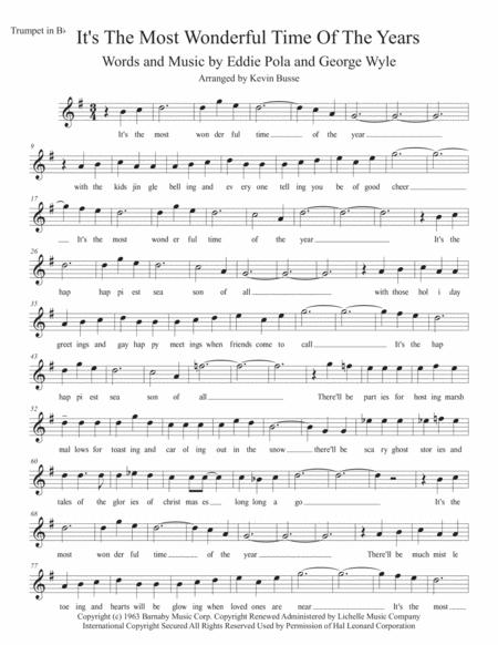 The Most Wonderful Time Of The Year W Lyrics Trumpet Sheet Music