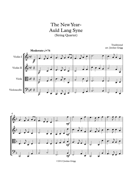 The New Year Auld Lang Syne String Quartet Sheet Music