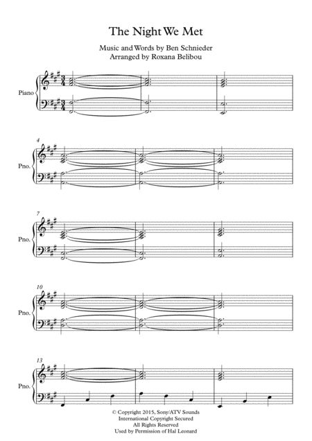 The Night We Met Piano Sheet Music