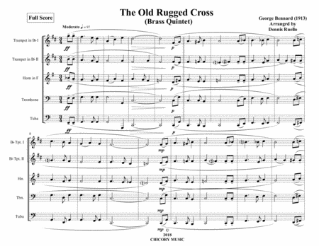 The Old Rugged Cross Brass Quintet Advanced Intermediate Sheet Music