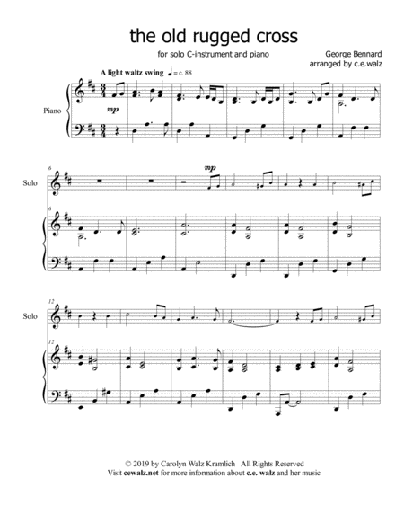 Free Sheet Music The Old Rugged Cross For C Instrument And Piano
