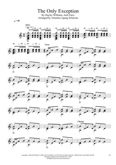 Free Sheet Music The Only Exception Solo Guitar Score