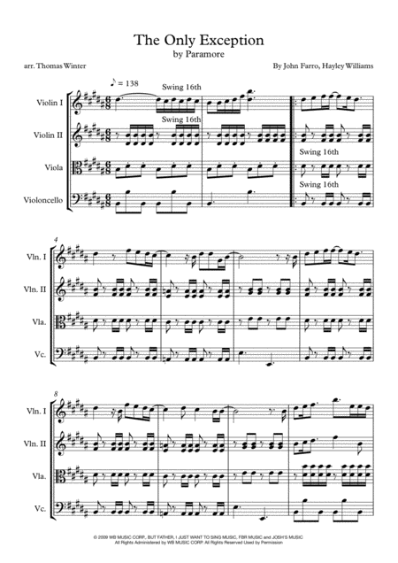 Free Sheet Music The Only Exception String Quartet Trio Duo Or Solo Violin