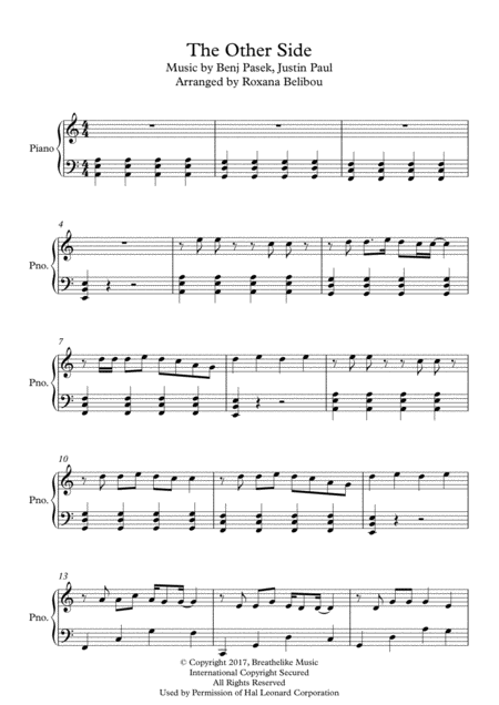 Free Sheet Music The Other Side From The Greatest Showman Piano