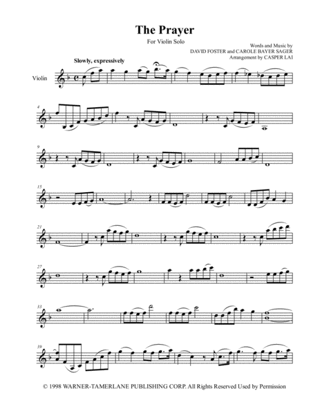 Free Sheet Music The Prayer For Violin Solo