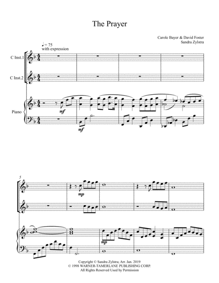 The Prayer Treble C Instrument Duet Sheet Music