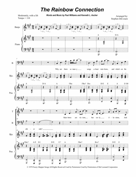 Free Sheet Music The Rainbow Connection Duet For Tenor And Bass Solo