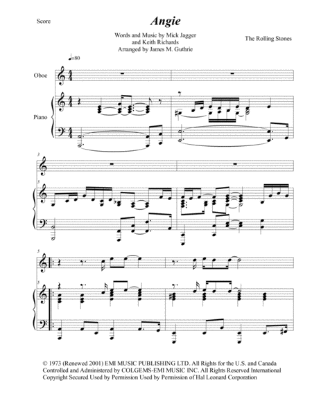 Free Sheet Music The Rolling Stones Angie For Clarinet Piano