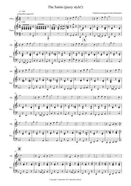 The Saints Jazzy Style For Oboe And Piano Sheet Music