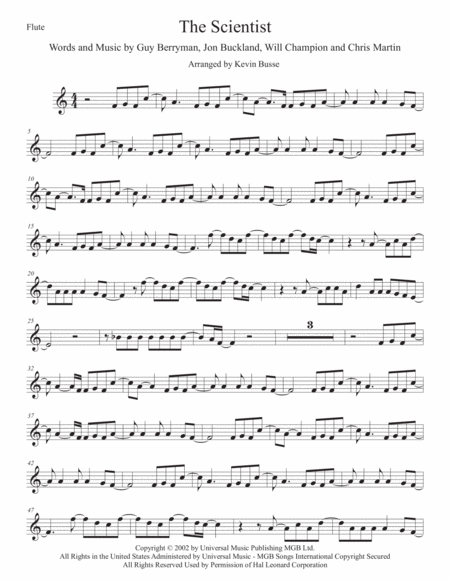 Free Sheet Music The Scientist Original Key Flute