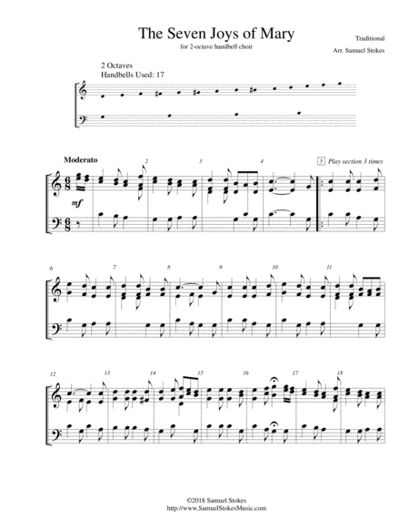 Free Sheet Music The Seven Joys Of Mary For 2 Octave Handbell Choir