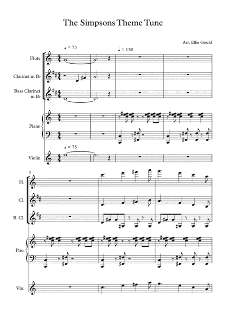 Free Sheet Music The Simpsons Theme Tune