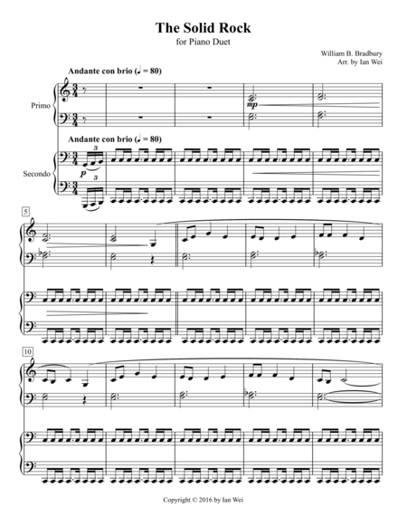 Free Sheet Music The Solid Rock For Piano Duet