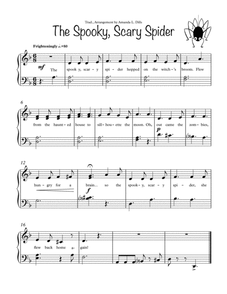 The Spooky Scary Spider Easy Piano Sheet Music