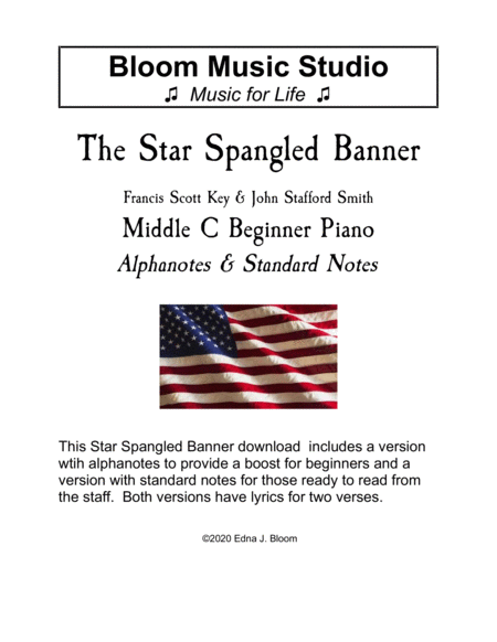 Free Sheet Music The Star Spangled Banner For Beginner Piano