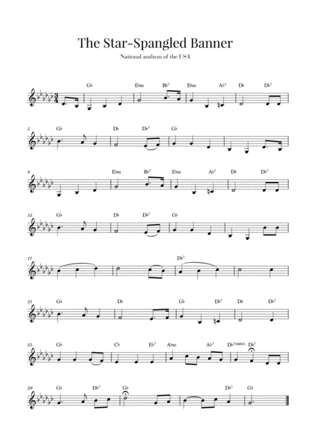 Free Sheet Music The Star Spangled Banner National Anthem Of The Usa G Flat Major