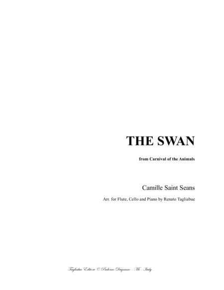 The Swan Le Cygne Saint Seans For Flute Cello Or Any Instr In C Sopr And Bass And Piano Sheet Music