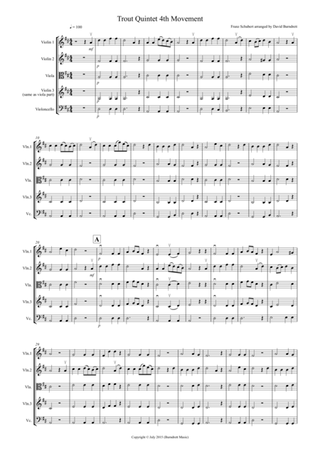 Free Sheet Music The Trout 4th Movement For String Quartet