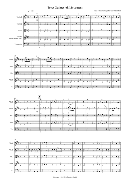 The Trout 4th Movement For String Quartet Sheet Music