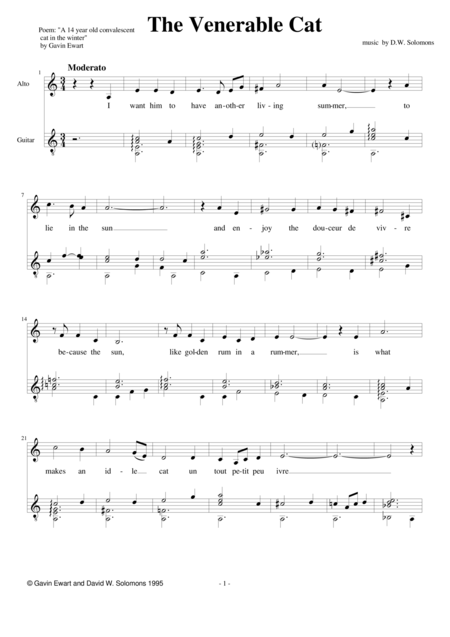 Free Sheet Music The Venerable Cat For Alto And Guitar And Optional Recorder Part