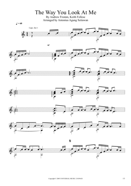 The Way You Look At Me Solo Guitar Score Sheet Music