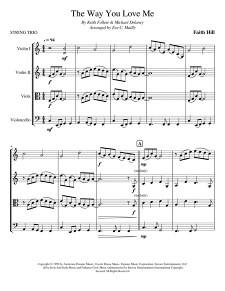 The Way You Love Me String Trio Sheet Music