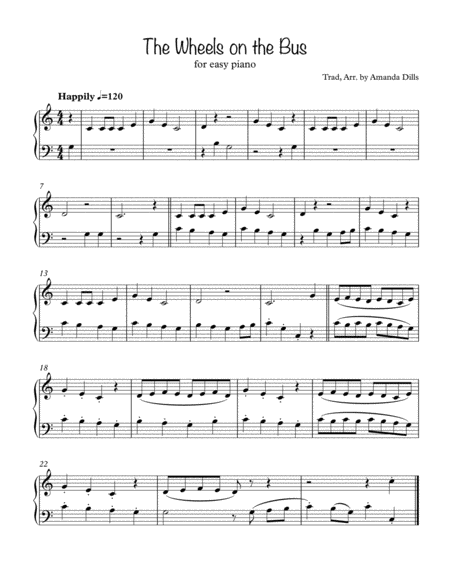 Free Sheet Music The Wheels On The Bus Easy Piano