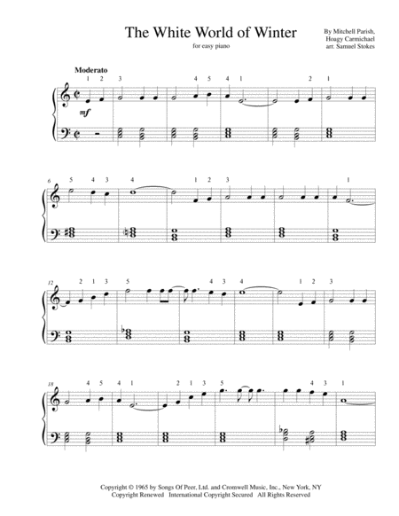 The White World Of Winter For Easy Piano Sheet Music