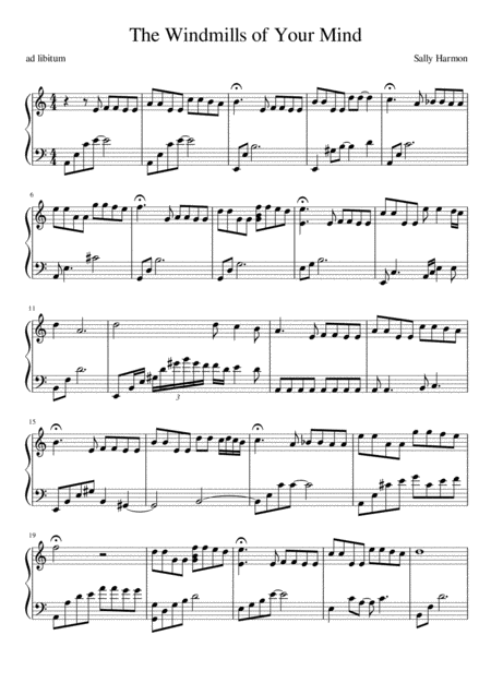 Free Sheet Music The Windmills Of Your Mind Piano Solo