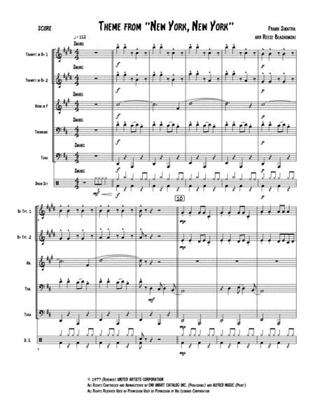 Theme From New York New York Brass Quintet Sheet Music