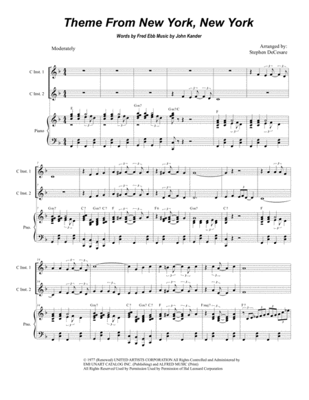 Theme From New York New York Duet For C Instruments Sheet Music