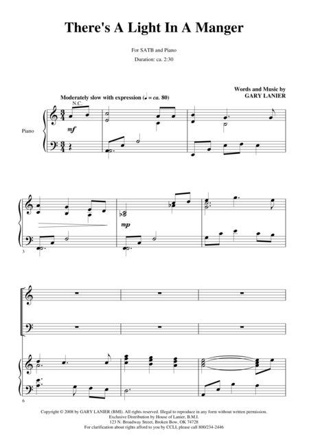 Theres A Light In A Manager Unlimited Copy License Included In Price Sheet Music