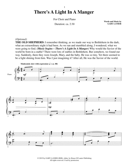 Theres A Light In A Manger For Satb Choir With Piano Score Choir Part Included Sheet Music