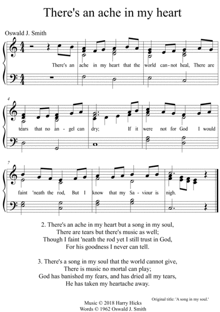 Theres An Ache In My Heart A New Tune To A Wonderful Oswald Smith Poem Sheet Music