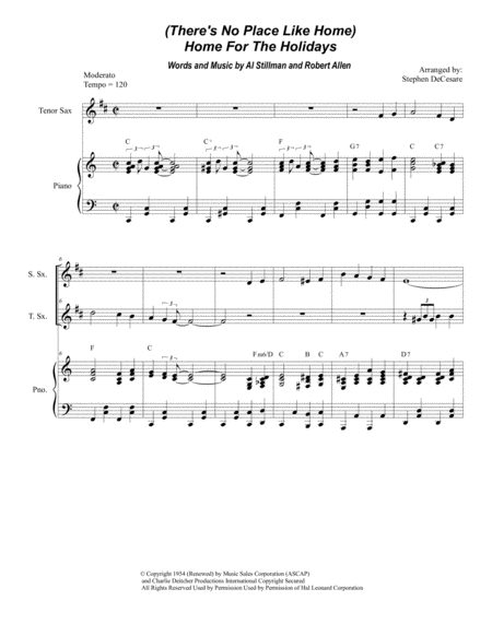 Theres No Place Like Home For The Holidays Duet For Soprano And Tenor Saxophone Sheet Music