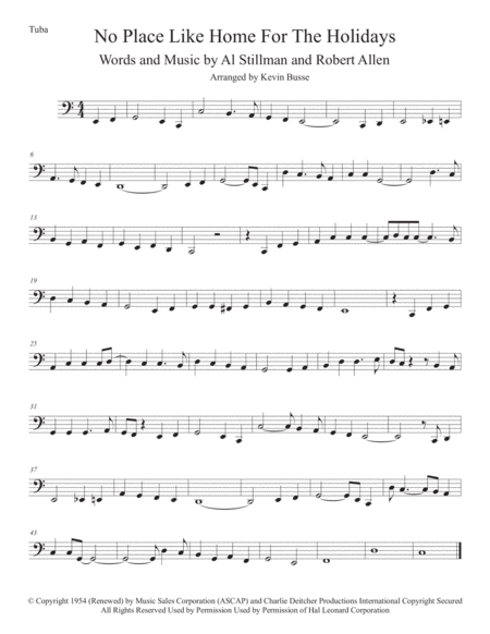 Theres No Place Like Home For The Holidays Easy Key Of C Tuba Sheet Music