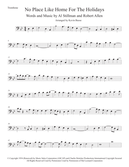 Theres No Place Like Home For The Holidays Original Key Trombone Sheet Music